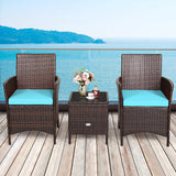 3 Piece Rattan Modern Chair Furniture Set with Cushions and Table