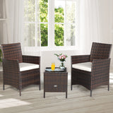 3 Piece Rattan Modern Chair Furniture Set with Cushions and Table
