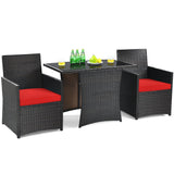 3 Piece Rattan Curved Backrest Dining Set