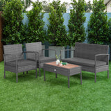 4 Piece Gray Rattan Custioned Furniture Set with Wood Top Coffee Table