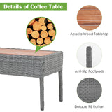 4 Piece Gray Rattan Custioned Furniture Set with Wood Top Coffee Table