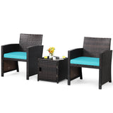 3 Piece Brown Wicker Chair Set with Storage Table