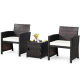 3 Piece Brown Wicker Chair Set with Storage Table