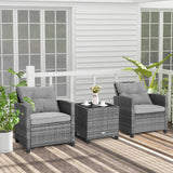 3 Piece Gray Rattan Cushioned Bistro Set