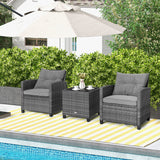 3 Piece Gray Rattan Cushioned Bistro Set