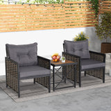 3 Piece Rattan & Acacia Wood Table & Chairs with Incline Backrest