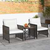 3 Piece Rattan & Acacia Wood Table & Chairs with Incline Backrest