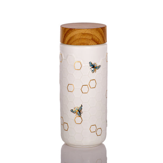 White and Hand-painted Gold With Green and Blue Bees