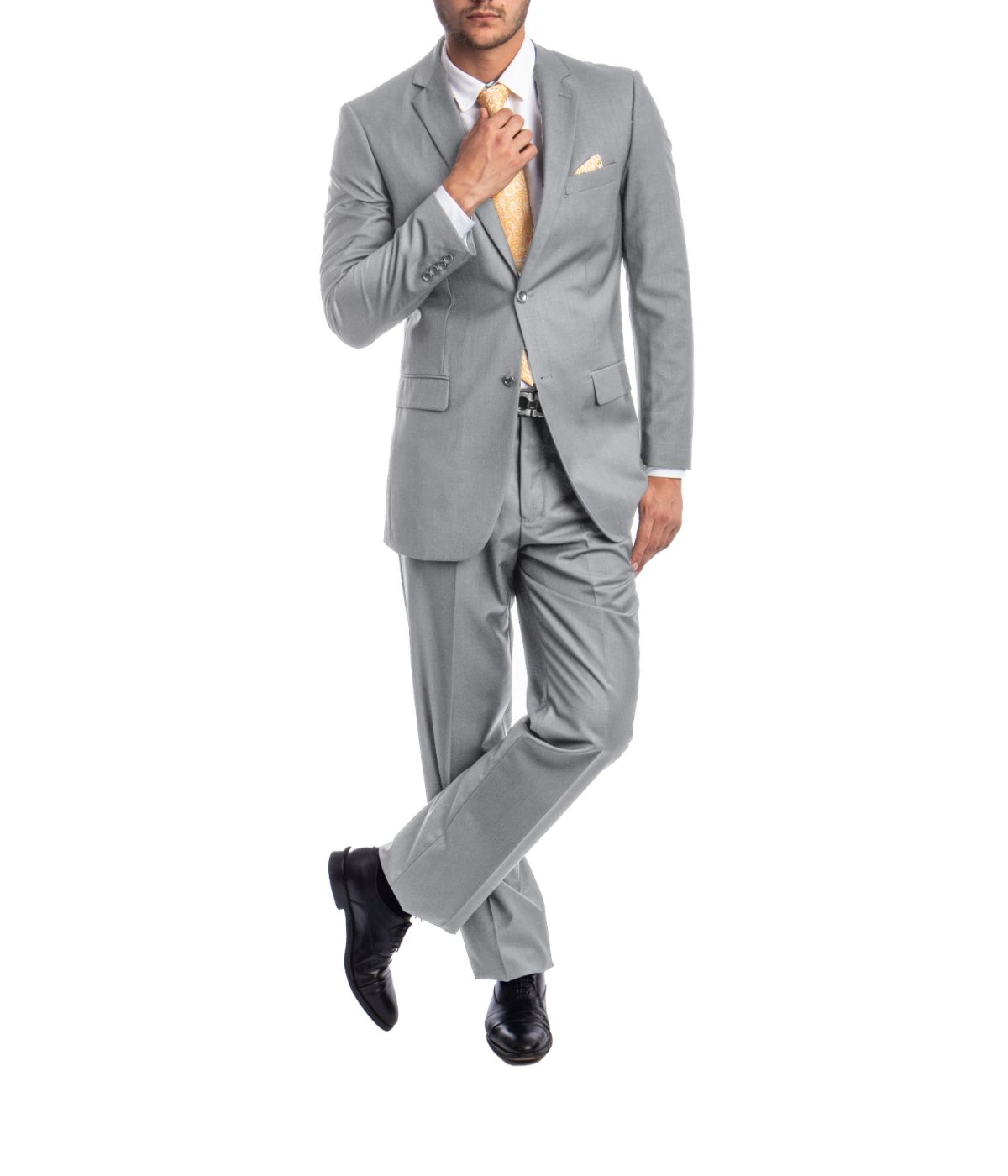 Men's Modern Fit Suits Two Piece Two Button Notch Lapel Suit Lt Grey