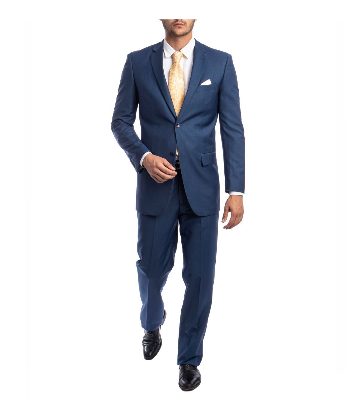 Men's Modern Fit Suits Two Piece Two Button Notch Lapel Suit Indigo Blue