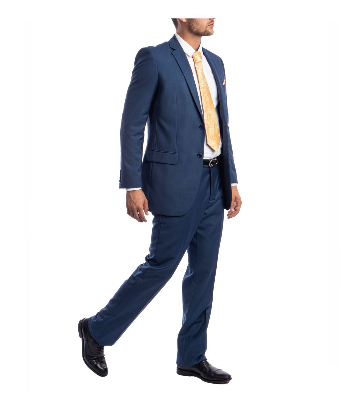 Men's Modern Fit Suits Two Piece Two Button Notch Lapel Suit Indigo Blue
