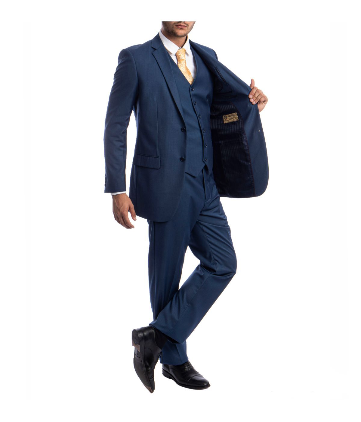 Men's Modern Fit Suits Three Piece Two Button Notch Lapel Suit Indigo Blue