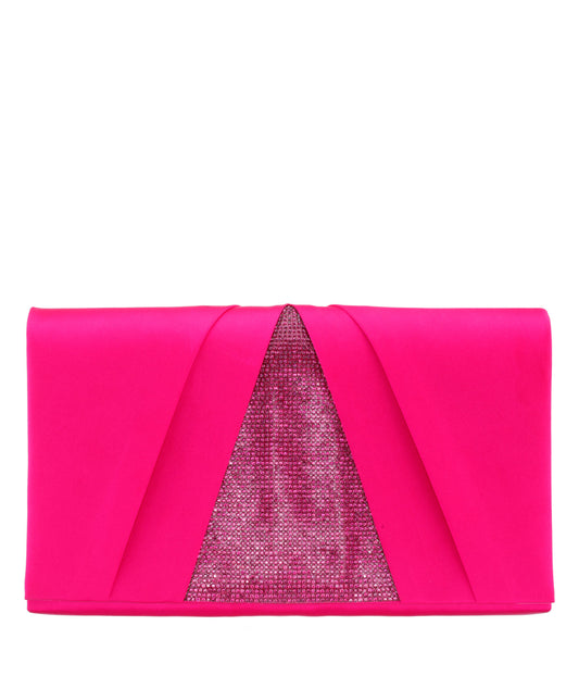 Elleme Pleated Flap Clutch With Crystal Inset Fantasy Pink