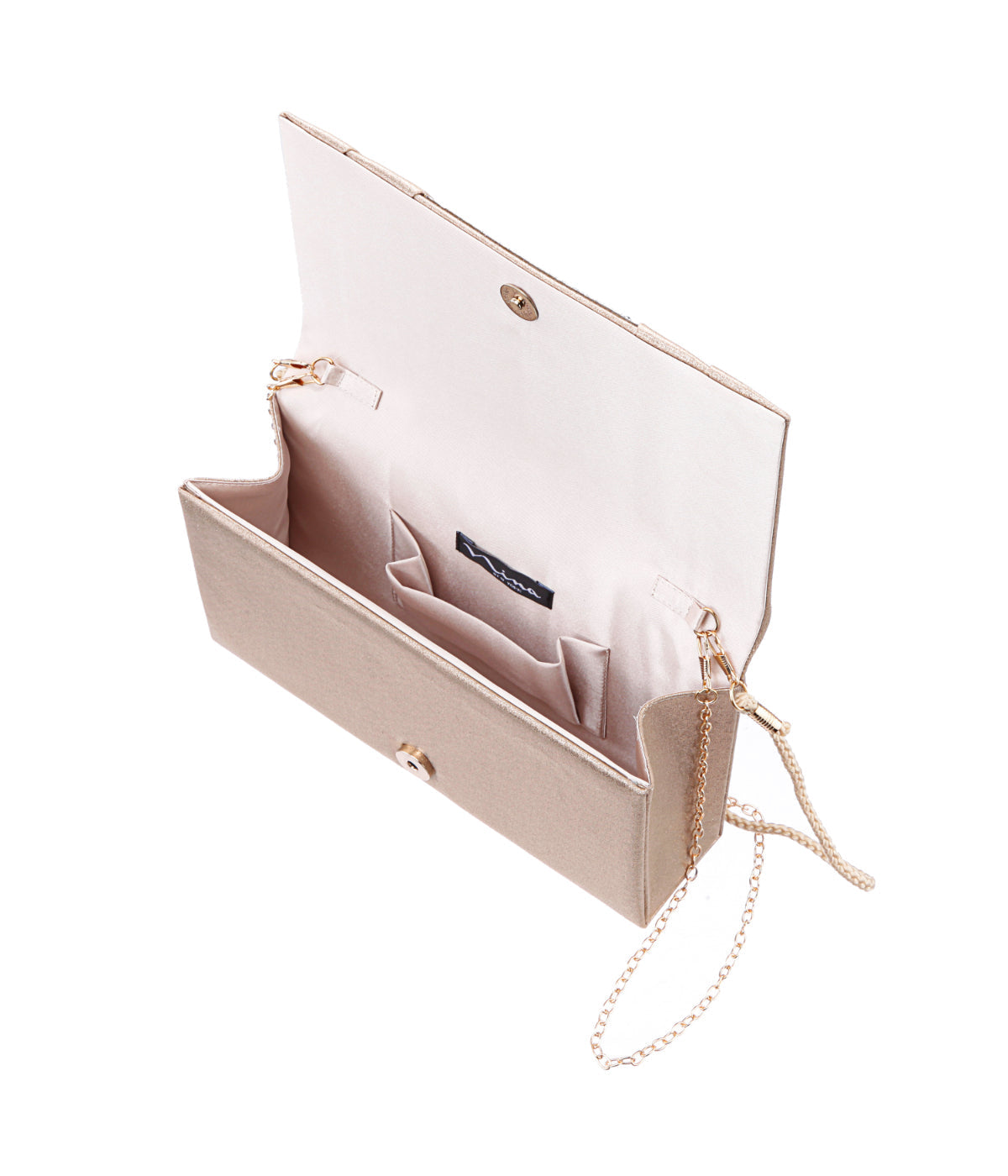 Elleme Pleated Flap Clutch With Crystal Inset Taupe