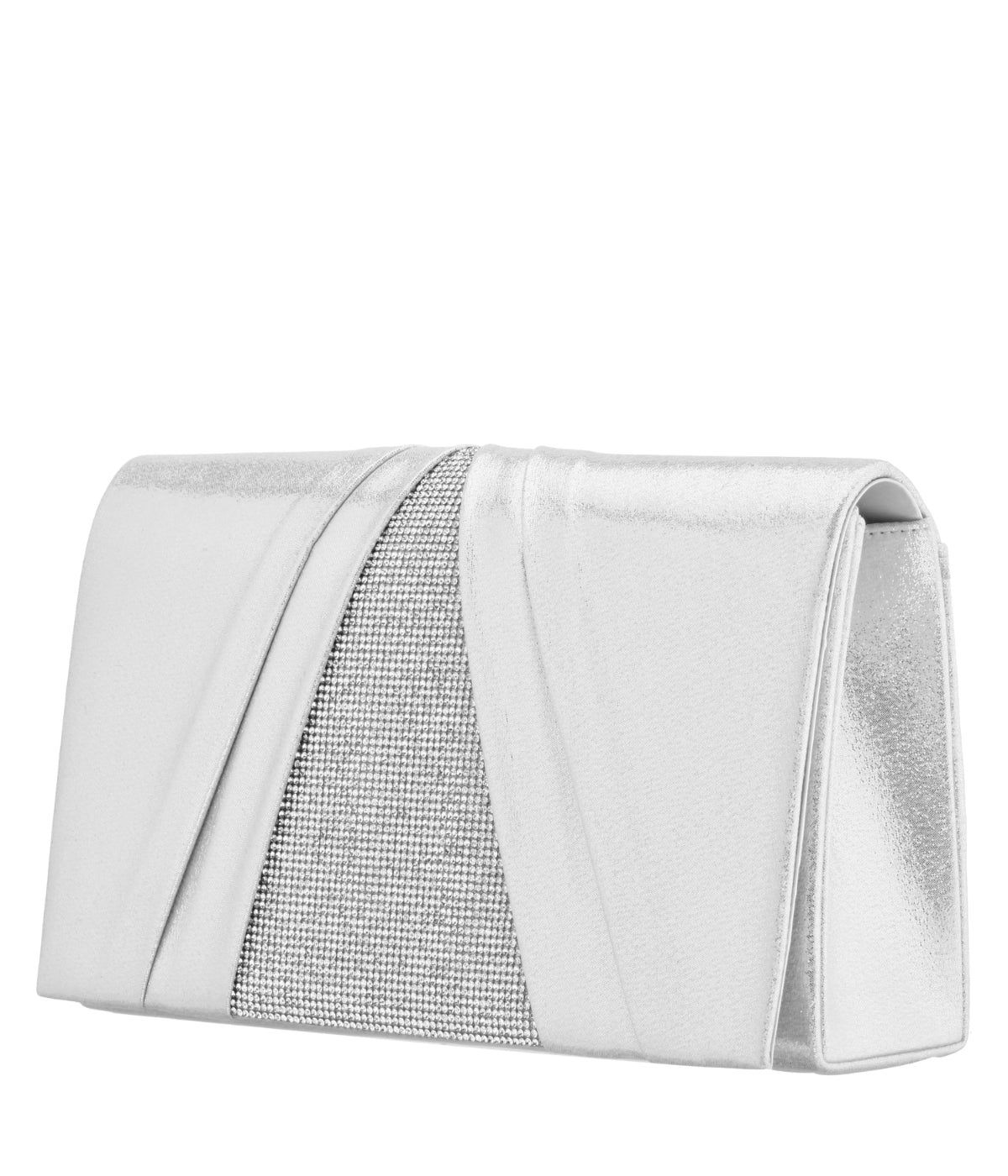 Elleme Pleated Flap Clutch With Crystal Inset True Silver