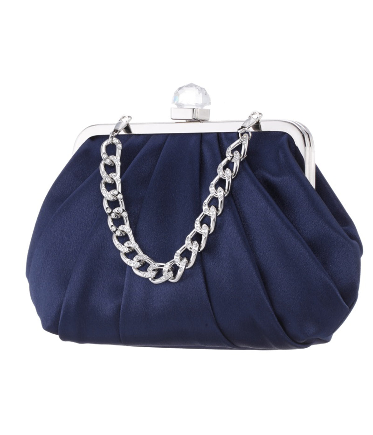 Gillis Pleated Frame Satchel With Crystal Clasp Navy