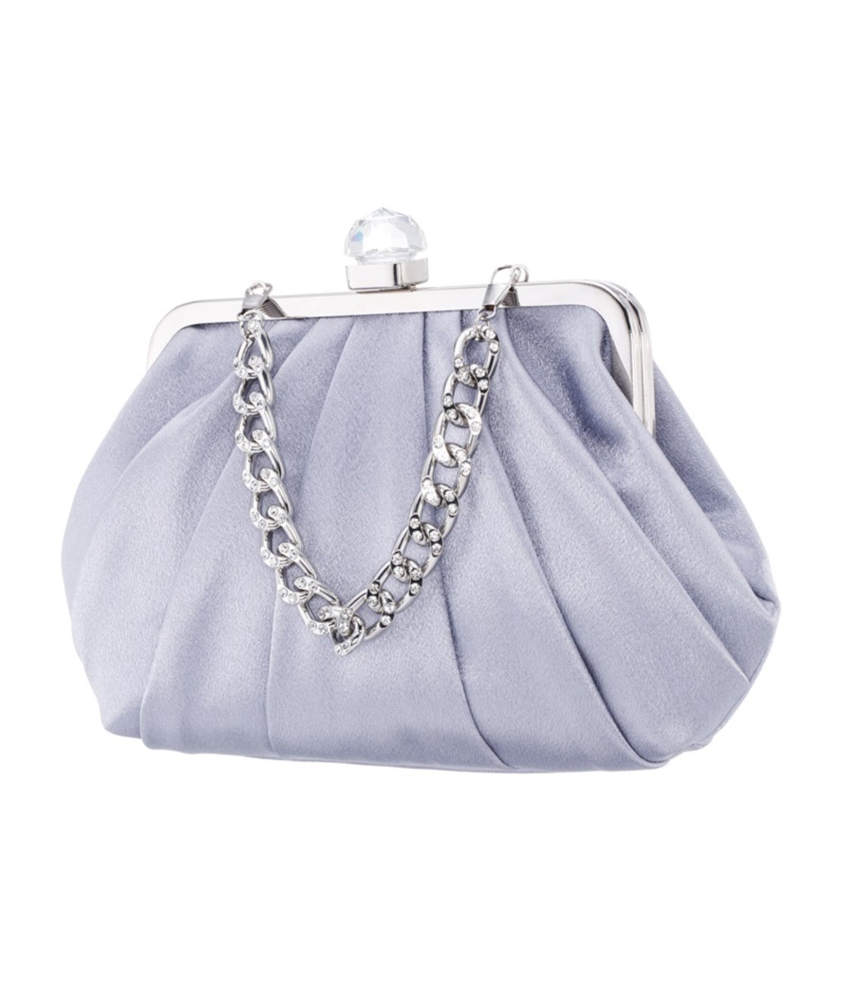 Gillis Pleated Frame Satchel With Crystal Clasp Silver