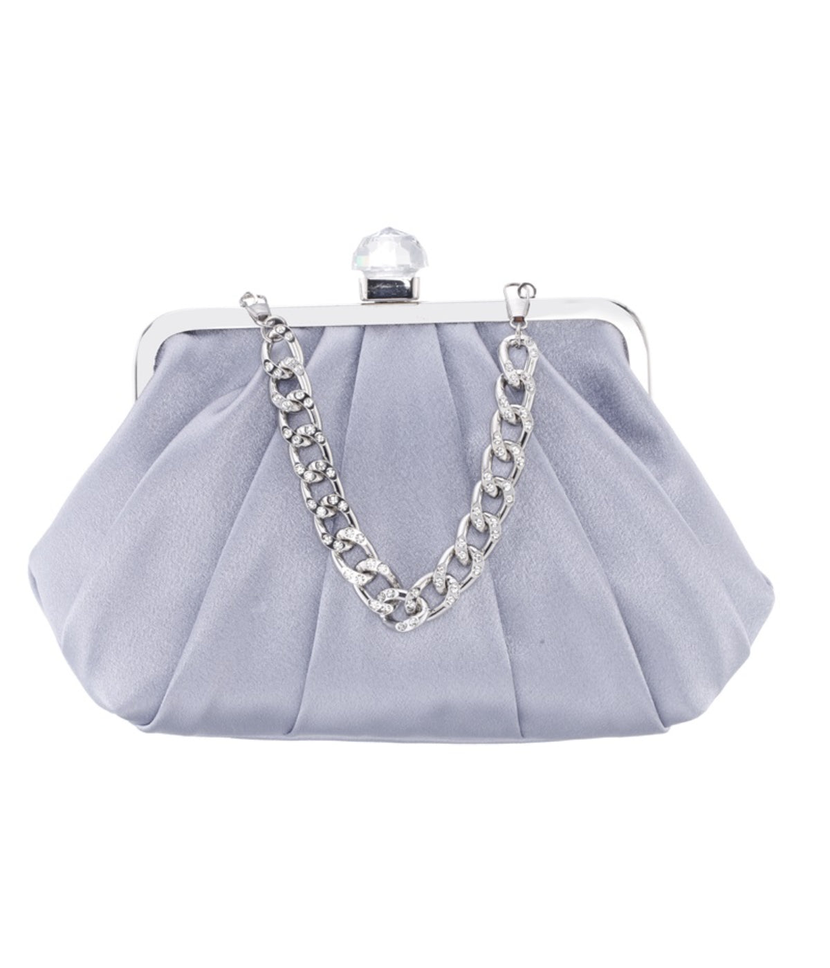 Gillis Pleated Frame Satchel With Crystal Clasp Silver