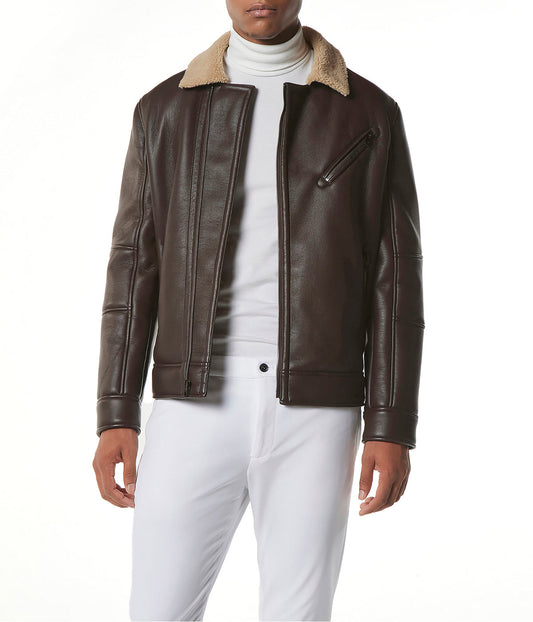 Maxton 26.5" Asymmetrical Faux Shearling Moto Espresso