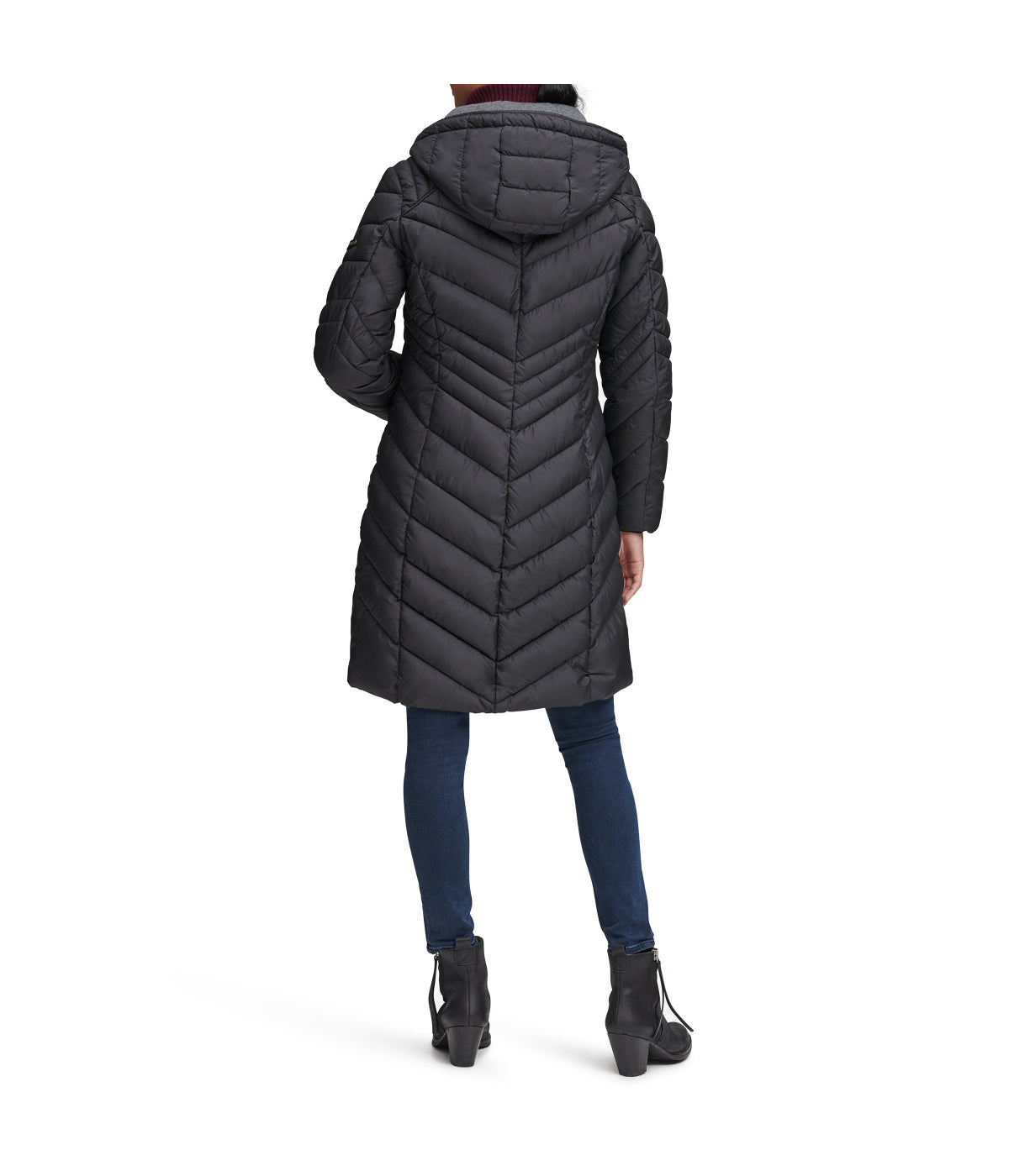 Odessa Faux Down Fill Jersey Trim Quilted Coat Black