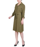 Petite Long Roll Tab Sleeve Shirt Dress