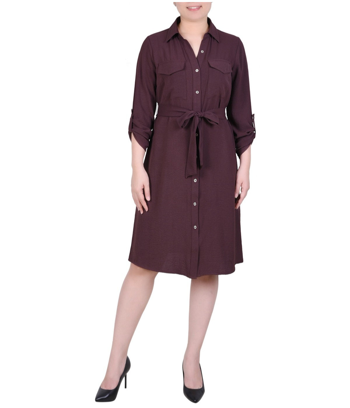 Petite Long Roll Tab Sleeve Shirt Dress