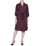 Petite Long Roll Tab Sleeve Shirt Dress