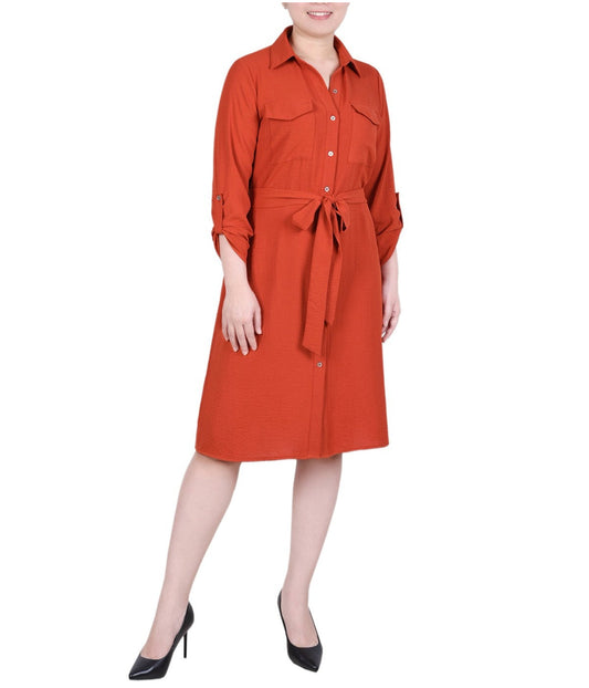 Petite Long Roll Tab Sleeve Shirt Dress