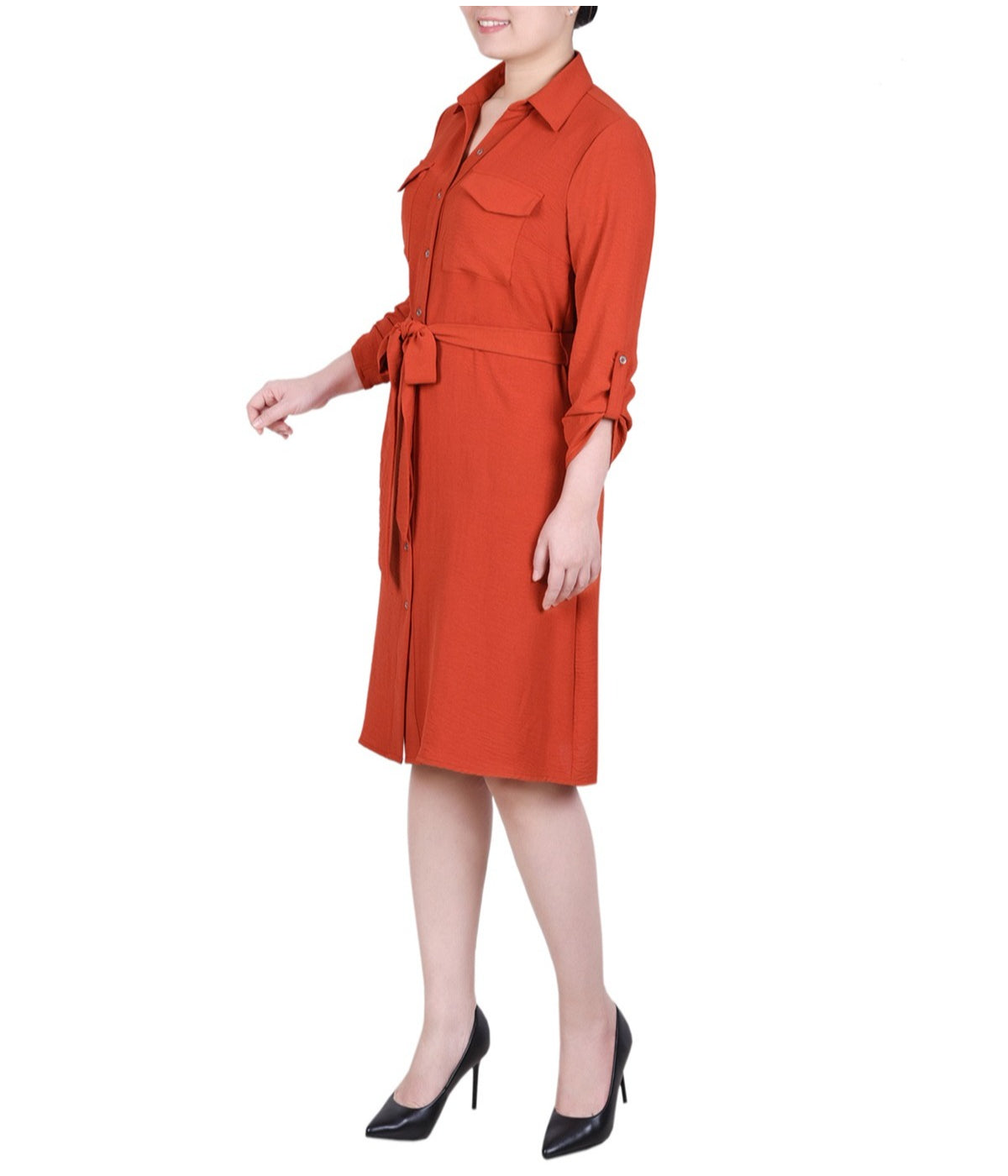 Petite Long Roll Tab Sleeve Shirt Dress