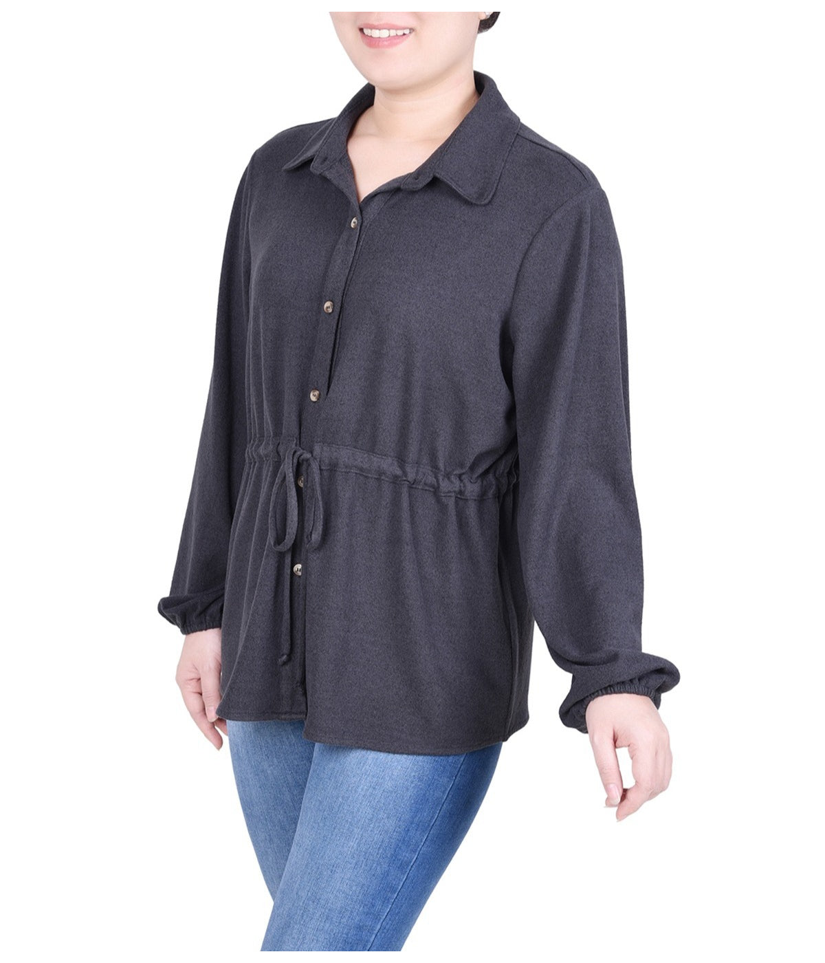 Petite Long Dolman Sleeve Drawstring-Waist Tunic Top