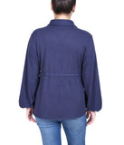 Petite Long Dolman Sleeve Drawstring-Waist Tunic Top