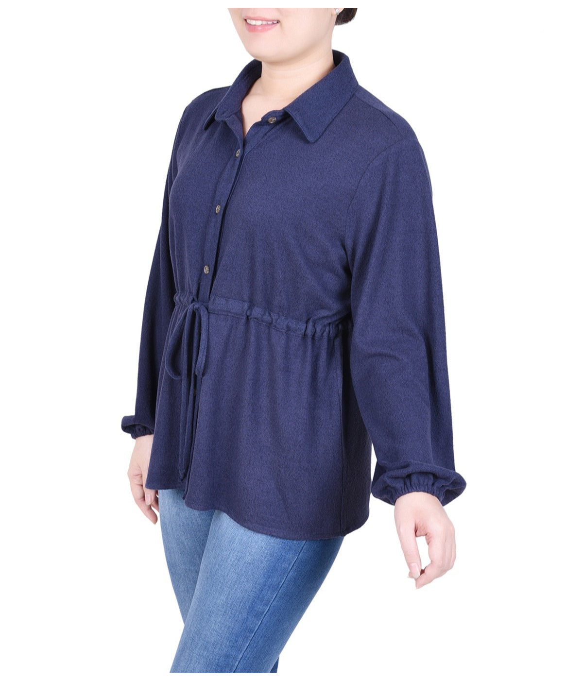 Petite Long Dolman Sleeve Drawstring-Waist Tunic Top