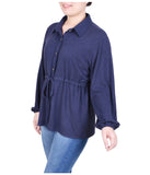 Petite Long Dolman Sleeve Drawstring-Waist Tunic Top