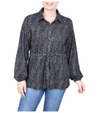 Petite Long Dolman Sleeve Drawstring-Waist Tunic Top