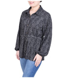 Petite Long Dolman Sleeve Drawstring-Waist Tunic Top