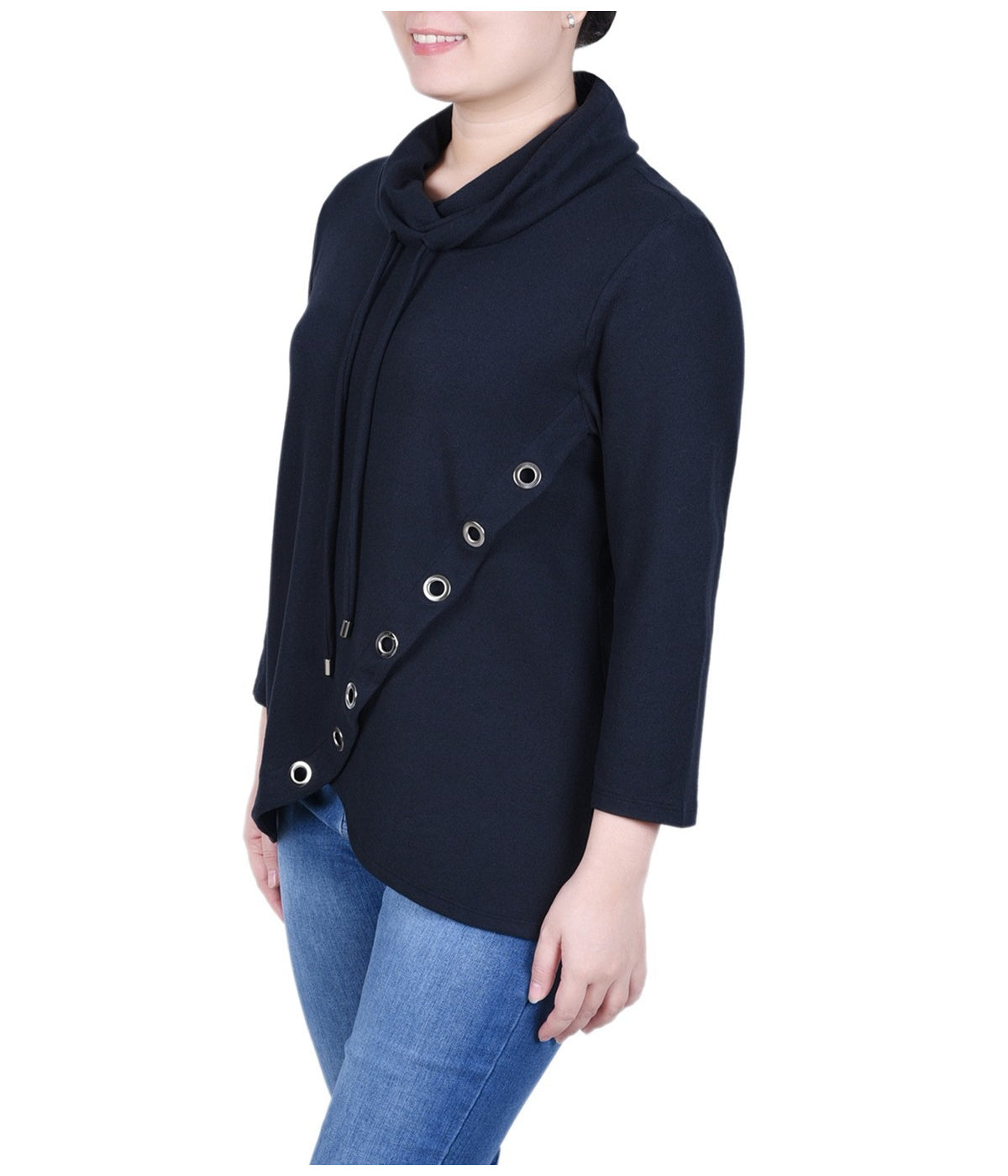 Petite 3/4 Sleeve Top With Grommet Hem