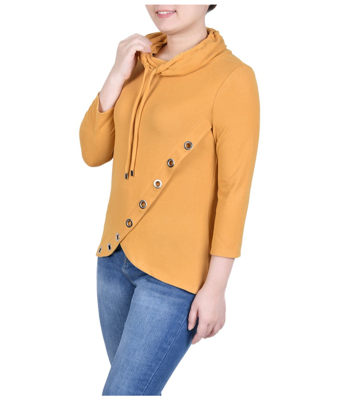 Petite 3/4 Sleeve Top With Grommet Hem