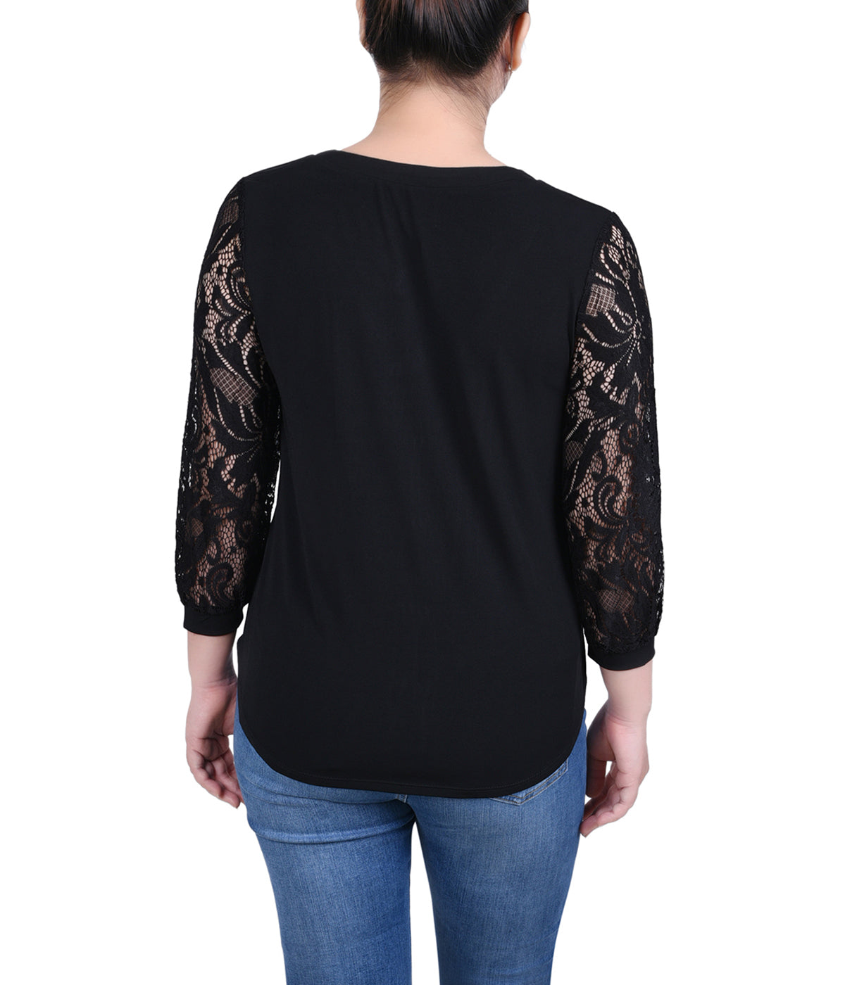 Petite Lace-Sleeve V-Neck Top