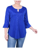 Petite 3/4 Bell Sleeve Top With Hardware