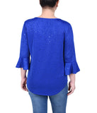 Petite 3/4 Bell Sleeve Top With Hardware