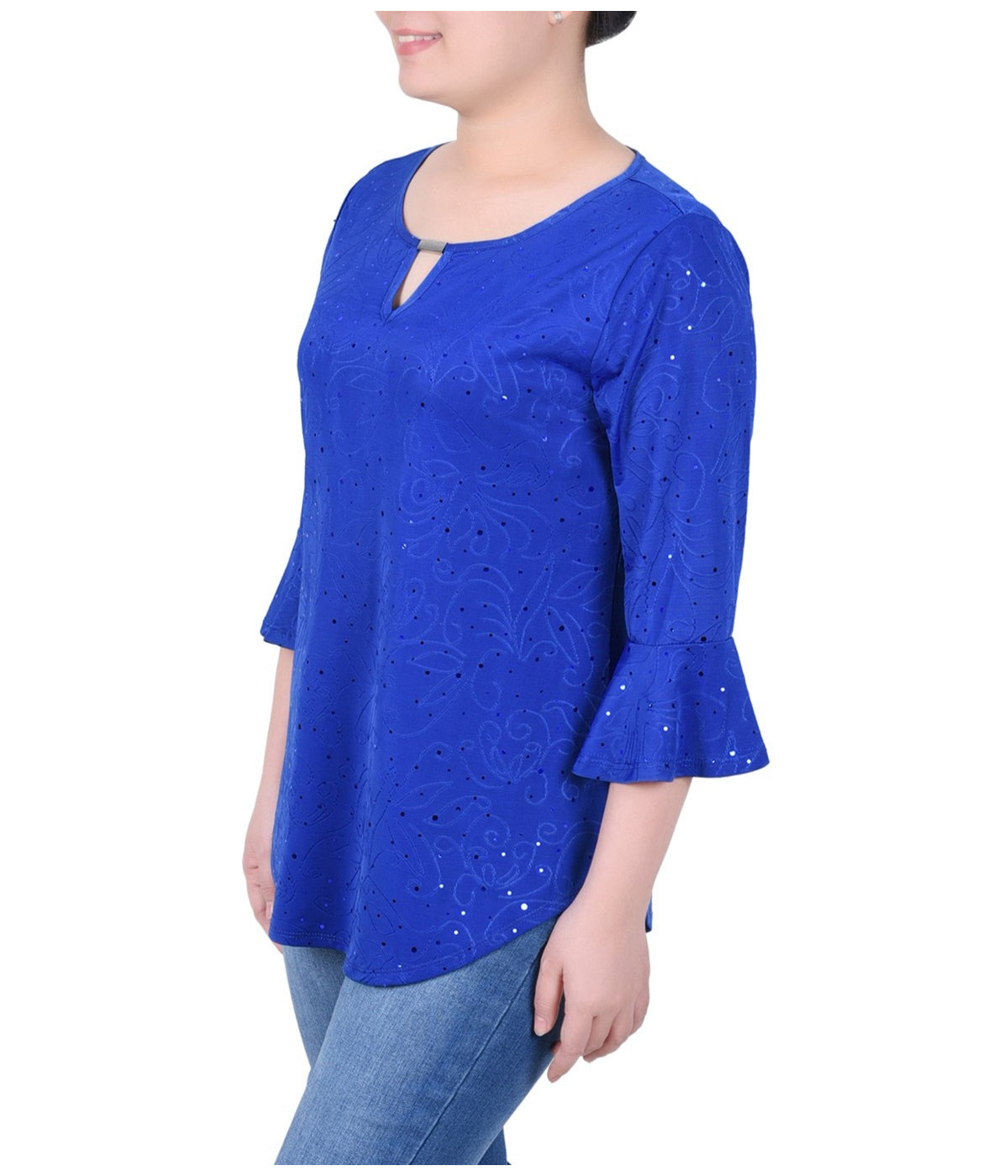 Petite 3/4 Bell Sleeve Top With Hardware