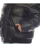 Plus Size Women's Removable Fur Hoodie Bomber Leather Jacket Black