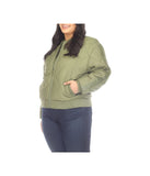 Plus Size Lightweight Diamond Quilted Puffer Bomber Jacket Olive