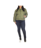 Plus Size Lightweight Diamond Quilted Puffer Bomber Jacket Olive