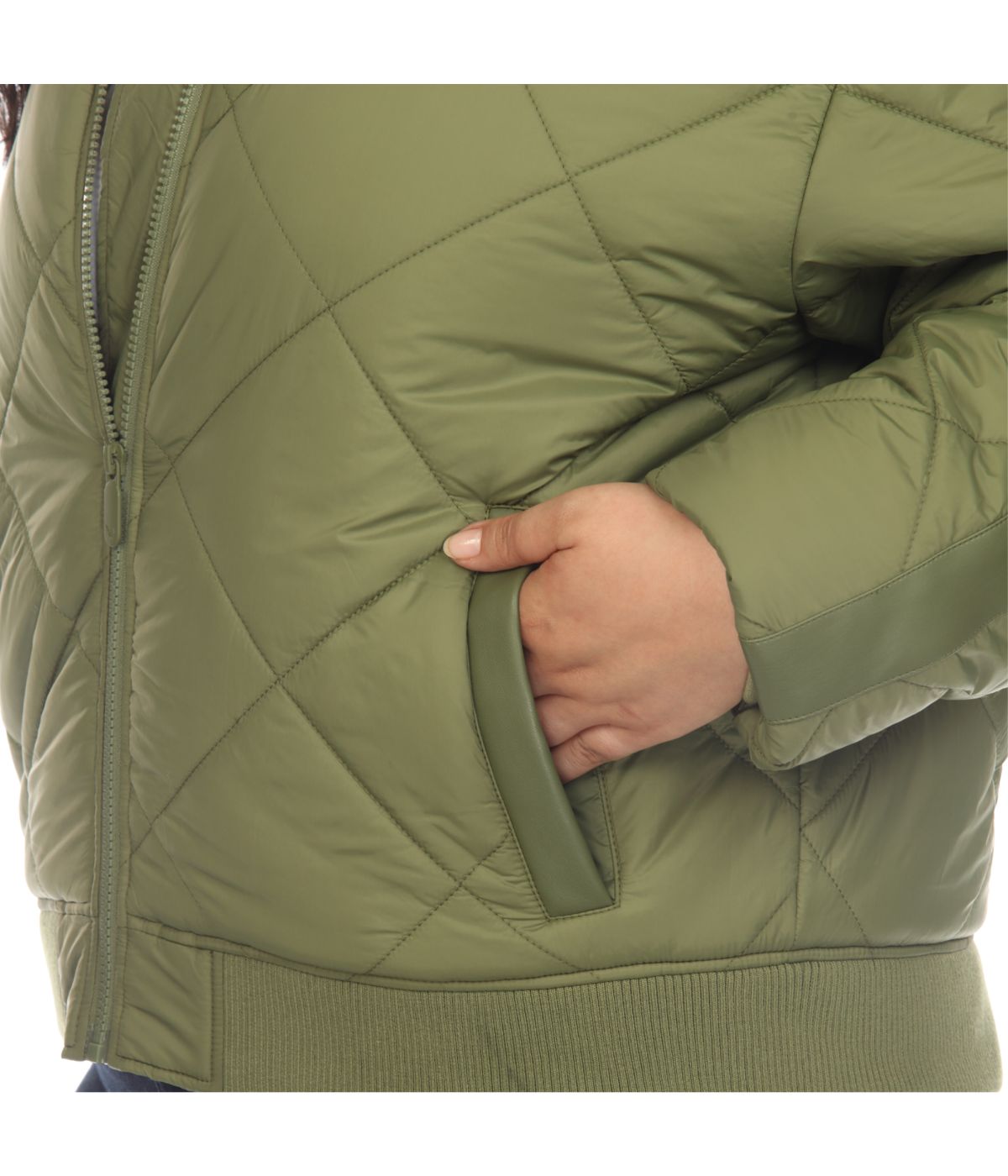 Plus Size Lightweight Diamond Quilted Puffer Bomber Jacket Olive