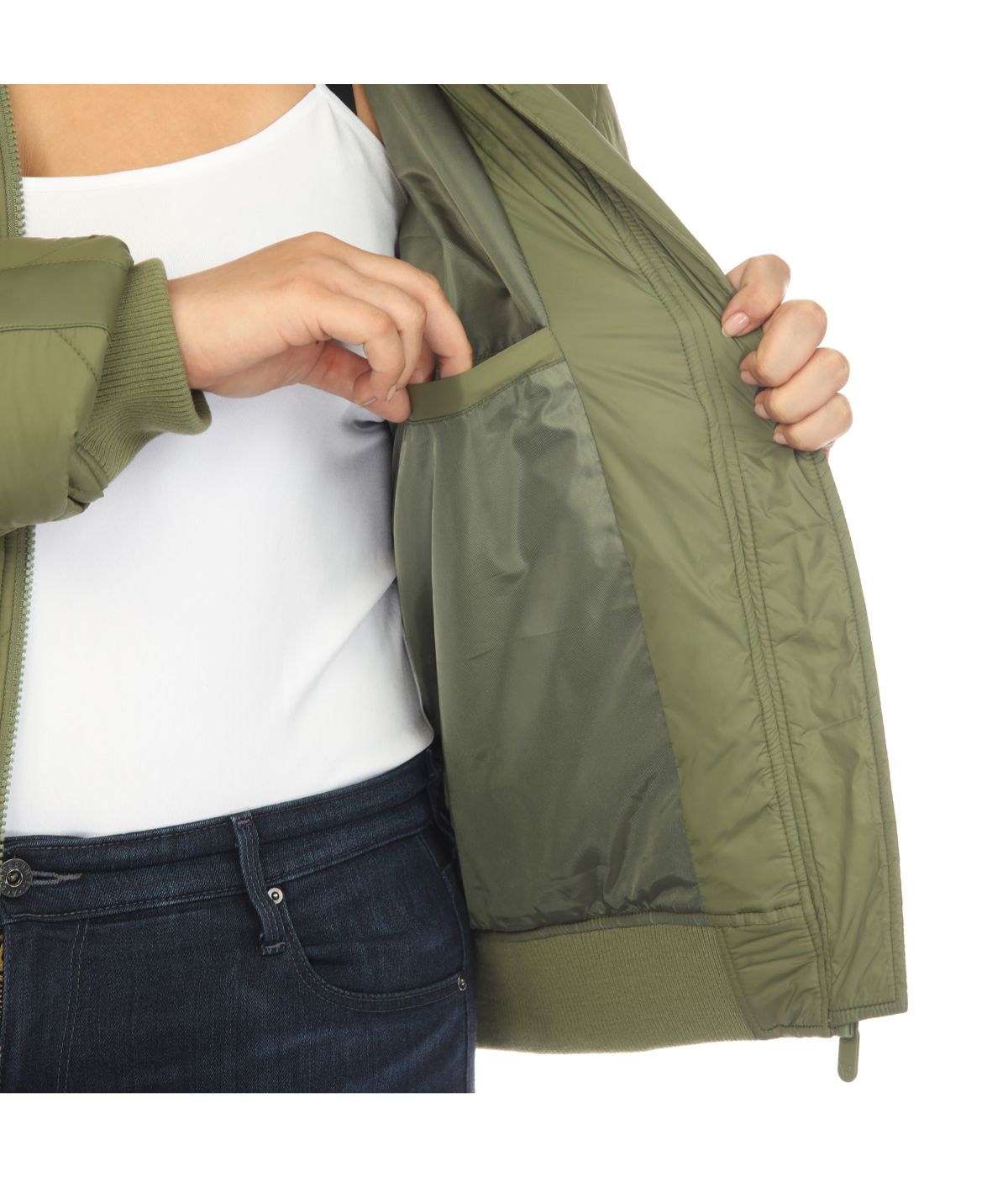 Plus Size Lightweight Diamond Quilted Puffer Bomber Jacket Olive