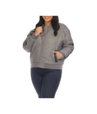 Plus Size Lightweight Diamond Quilted Puffer Bomber Jacket Grey