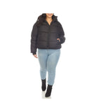 Plus Size Full Front Zip Hooded Bomber Puffer Coat Black