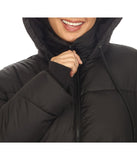 Plus Size Full Front Zip Hooded Bomber Puffer Coat Black