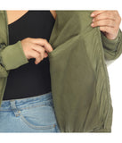 Plus Size Full Front Zip Hooded Bomber Puffer Coat Olive